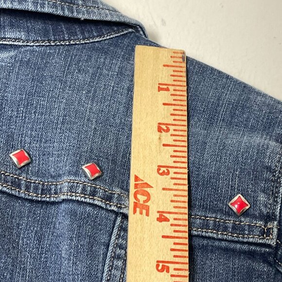 Levi's Denim Jacket Red Studded Embellished Jean Jacket Cropped Fit Small - Picture 5 of 12